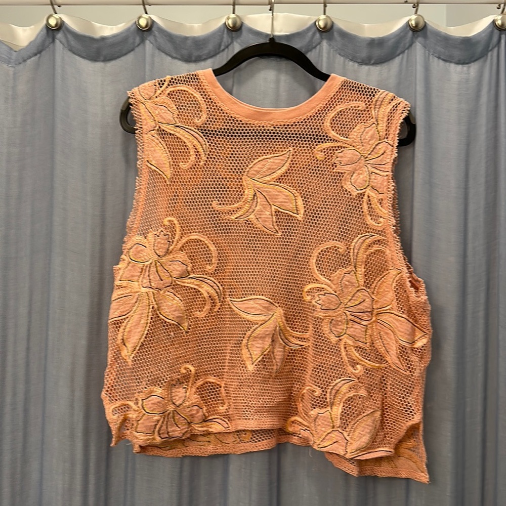 Free people pink floral mesh top